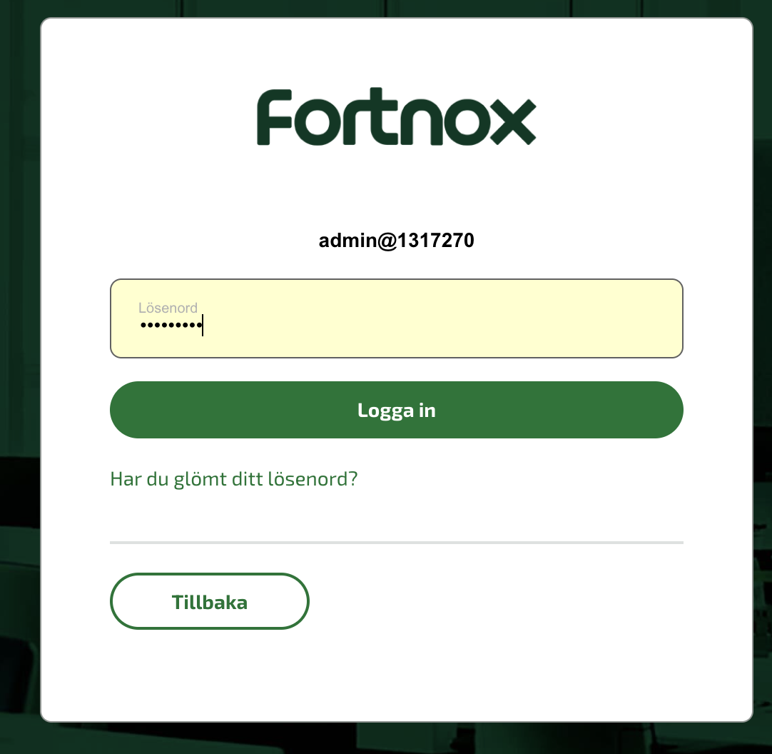 Enter the password for Fortnox